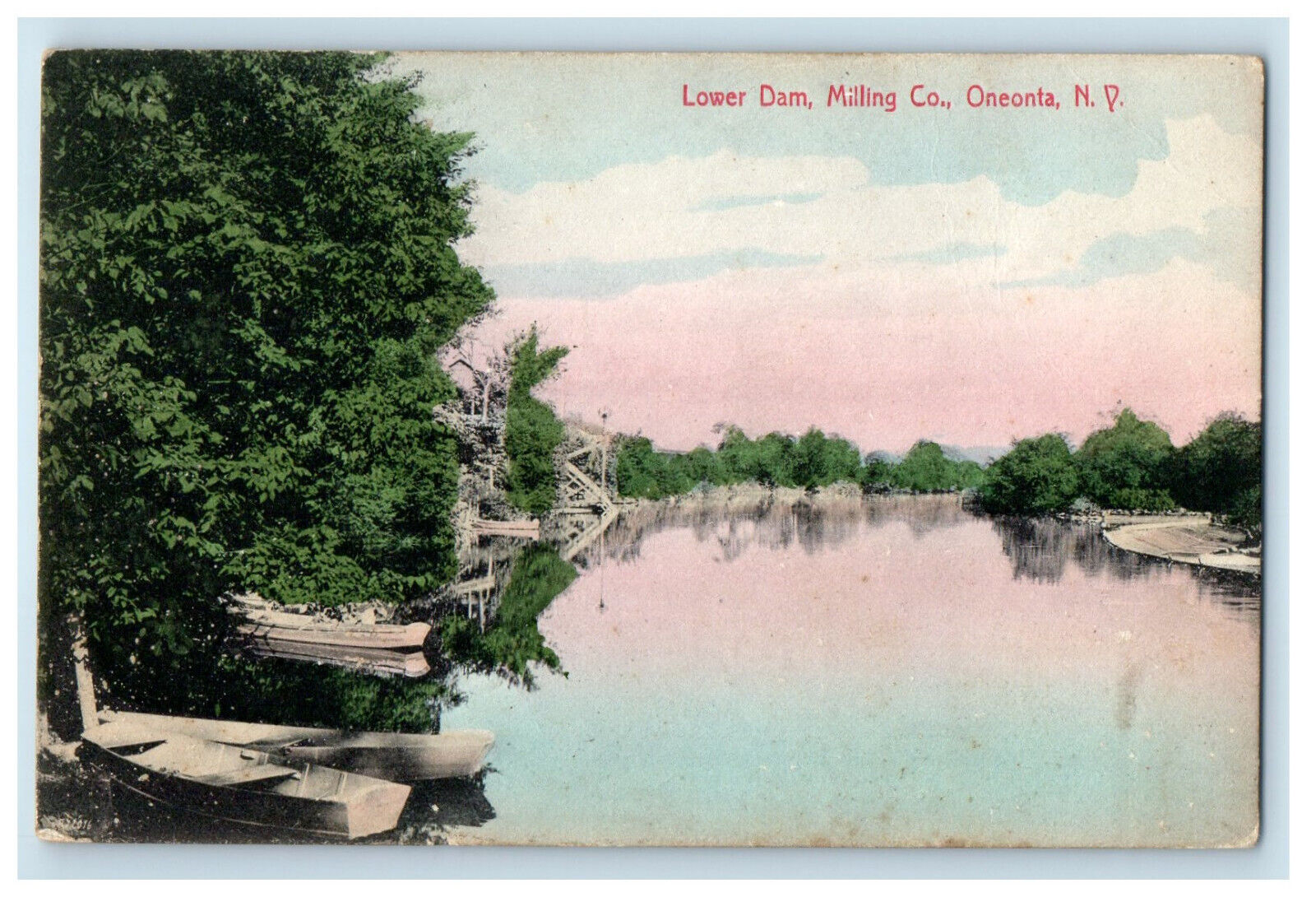 1909 Lower Dam, Milling Co. Oneonta New York NY Posted Antique Postcard
