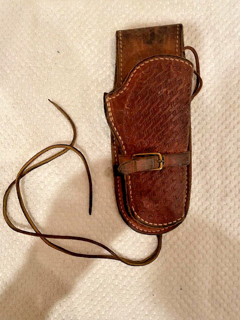 Vintage Brown Leather Tooled Holster, thong, belt loop