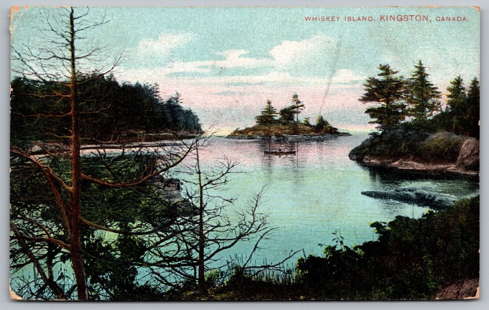 Whiskey Island Kingston Canada Birds Eye View Forest Lakefront Vintage Postcard