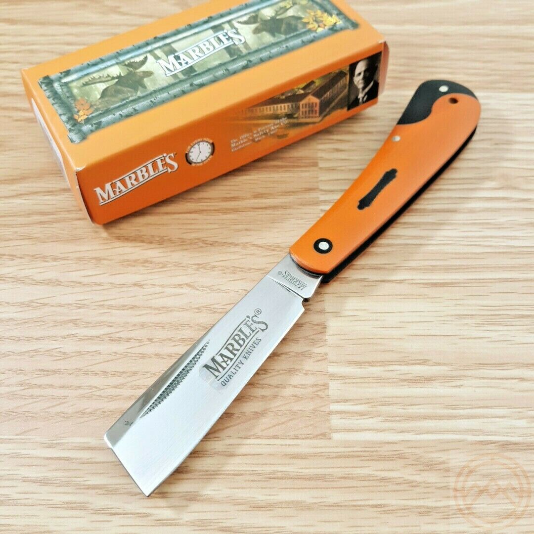 Marbles Folding Razor Knife Stainless Hawkbill Blade Black/Orange G10 Handle