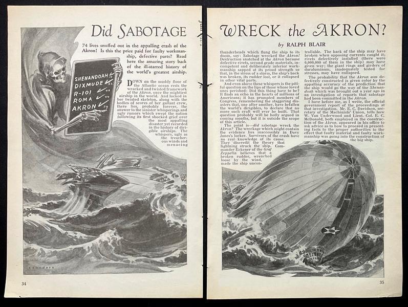 “Did Sabotage Wreck the Akron” 1933 Pictorial Exposé deadliest airship disaster