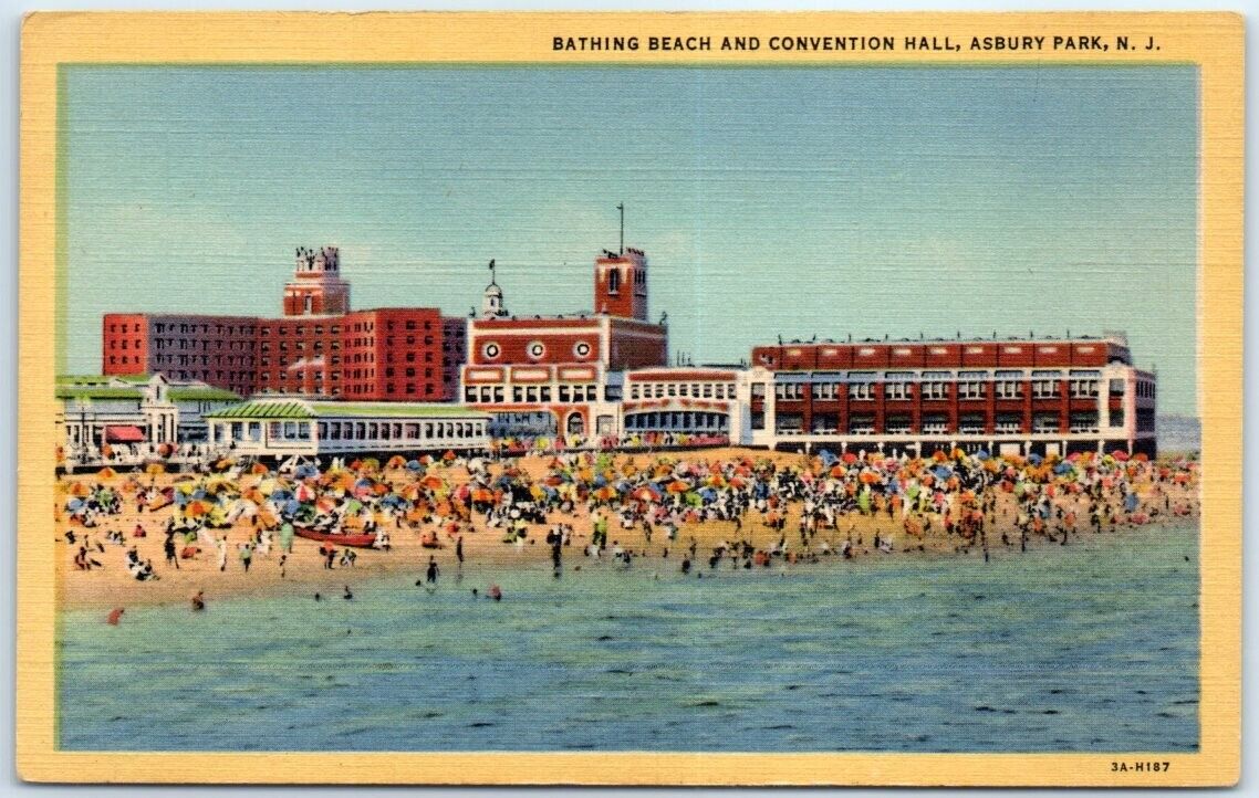 Postcard - Bathing Beach and Convention Hall - Asbury Park, New Jersey