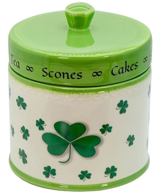 Exclusively Irish Cookie Sweets Jar Made of Ceramic Shamrock Design