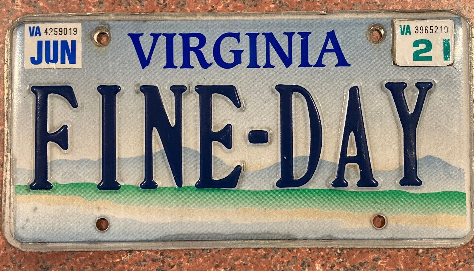 Exp Virginia Personalized Vanity License Plate Va DMV Fine Day Mountain Tax Tag