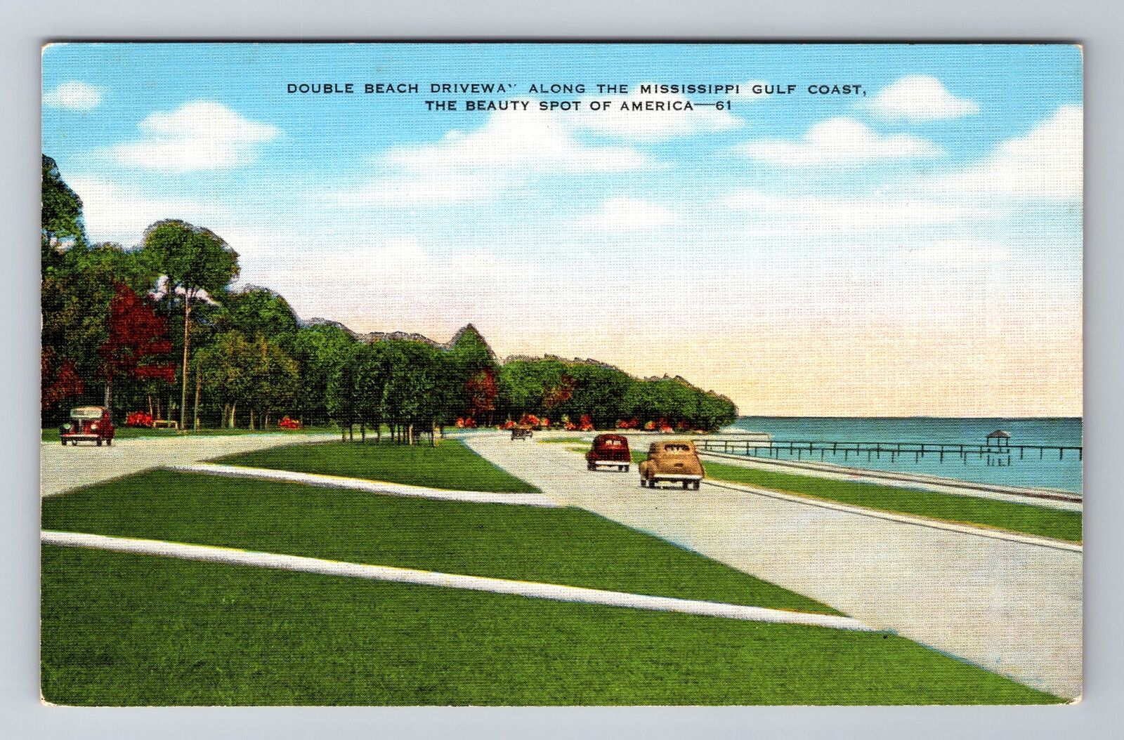 MS-Mississippi, Double Beach Driveway, Antique, Vintage Souvenir Postcard