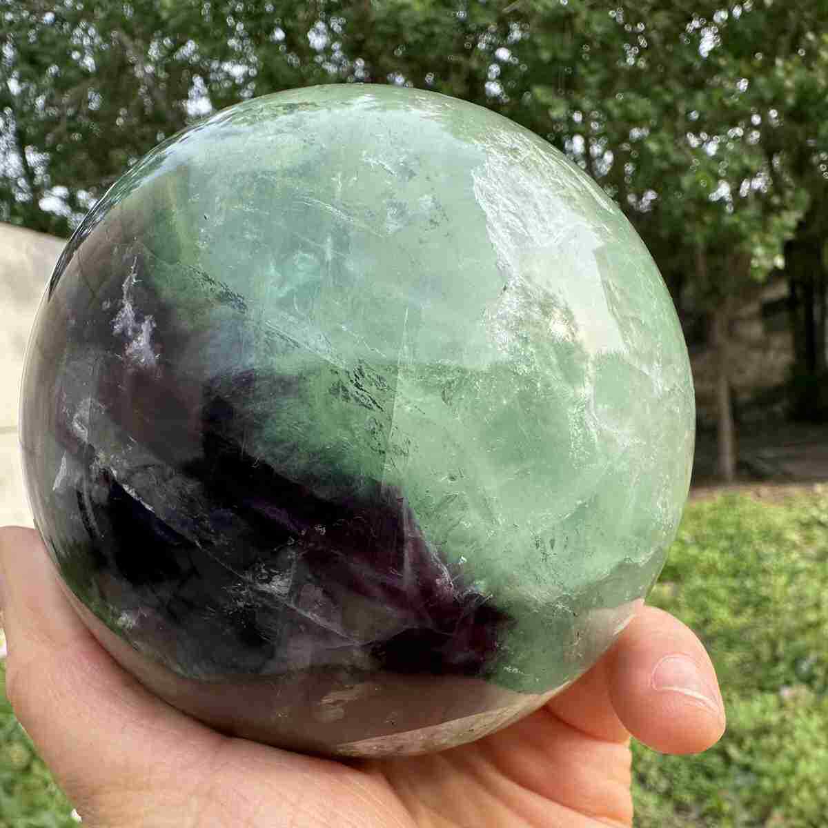 1285g Natural Feather Fluorite Quartz Sphere Crystal Ball Reiki Healing Decor 