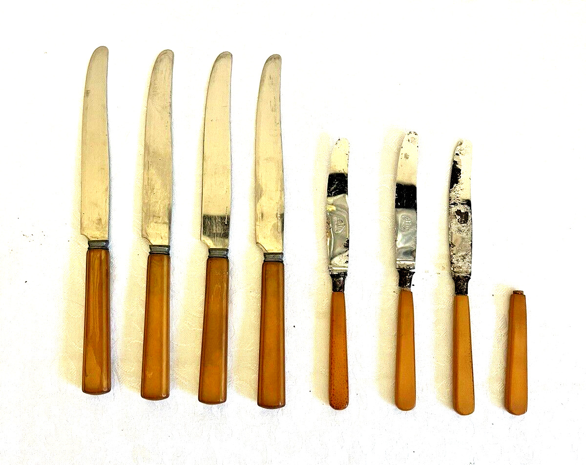 Lot of 8 Bakelite Handle Knives Butterscotch Crafting Collecting