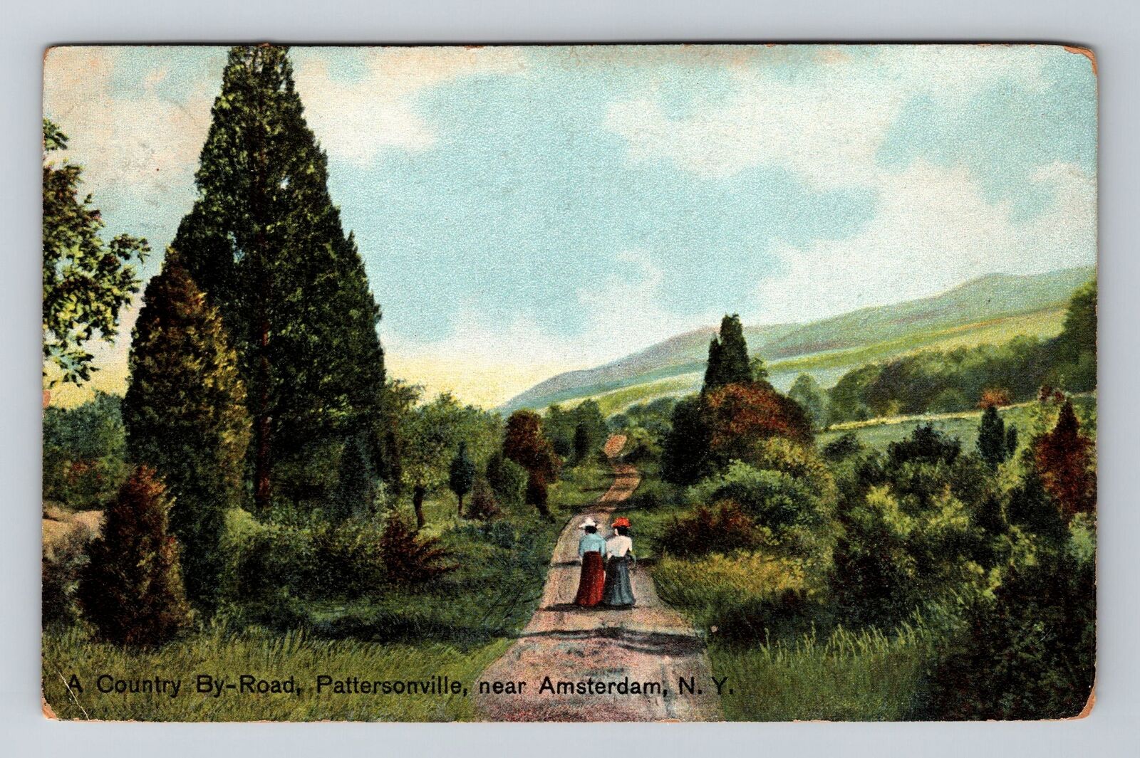 Amsterdam NY-New York, County By Road, Scenic View, Vintage Postcard