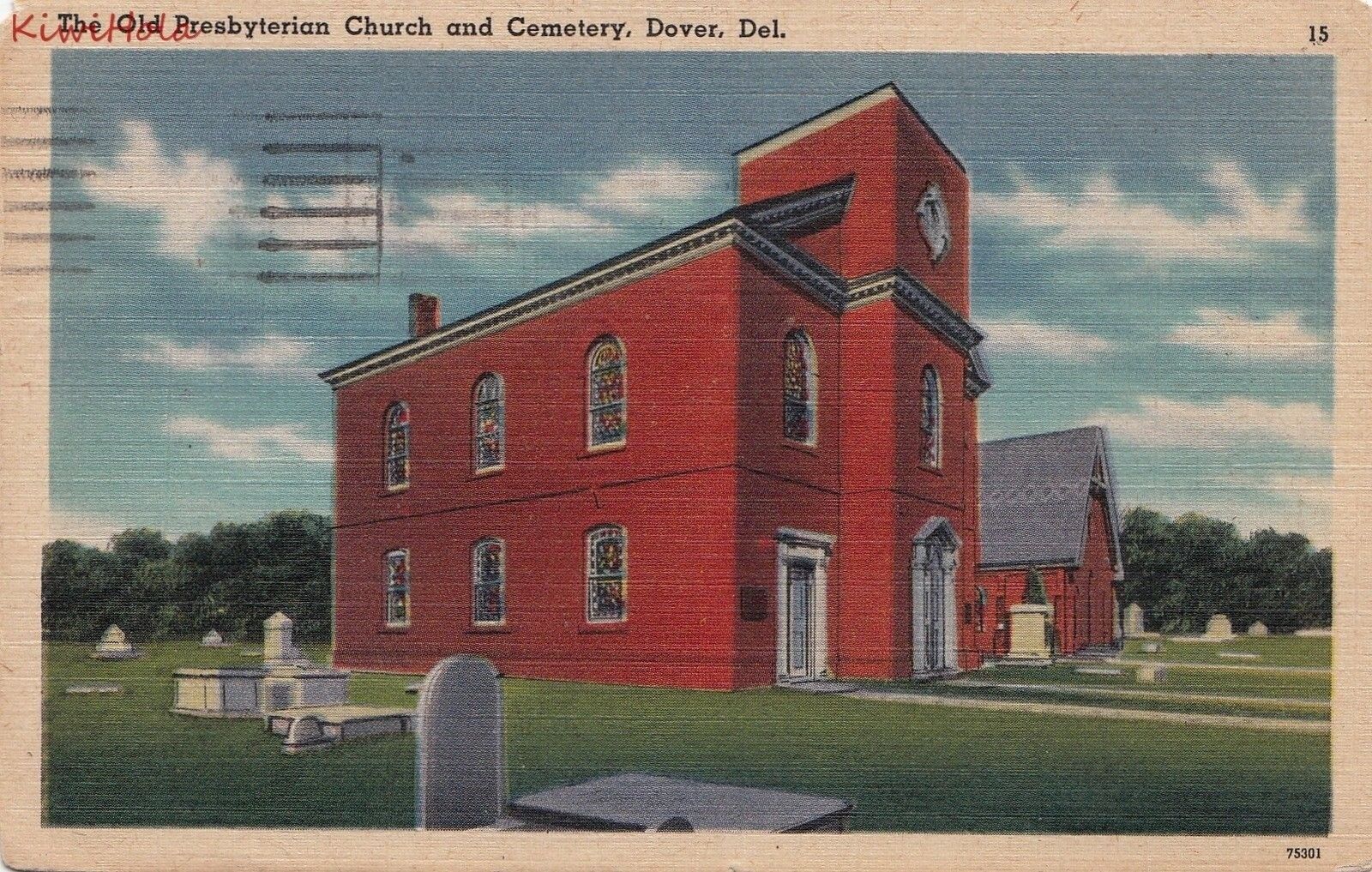 Postcard The Old Presbyterian Church and Cemetery Dover DE 1951