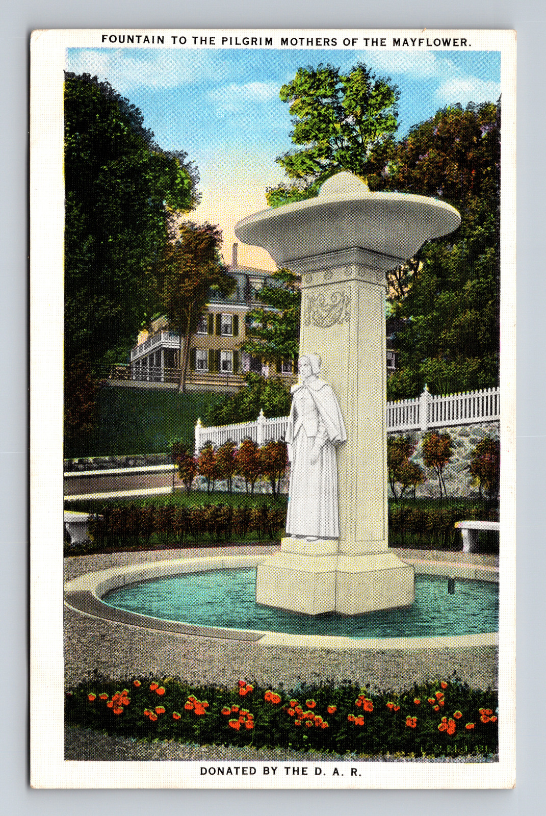 c1928 WB Postcard Plymouth MA Fountain to the Pilgrim Mothers of the Mayflower