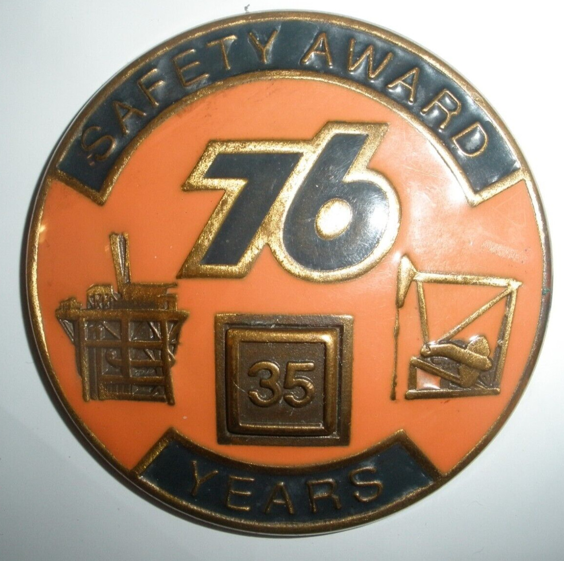Union 76 Unocal 35 Years Safety Award Enamel Badge Oil Derrick Rig Vintage
