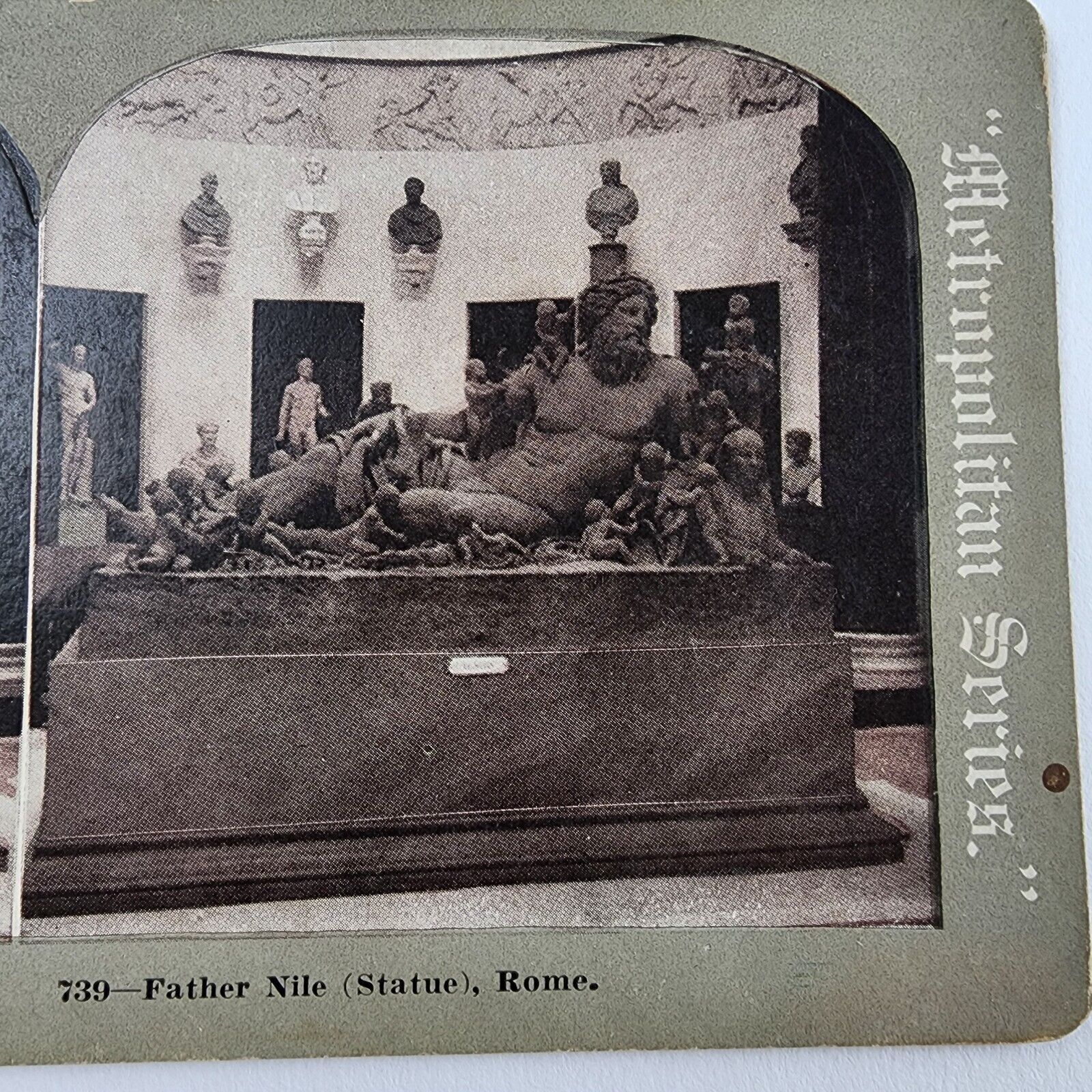 1905 Stereoview, Metropolitan Series Card 739 Father Nile Statue, Rome