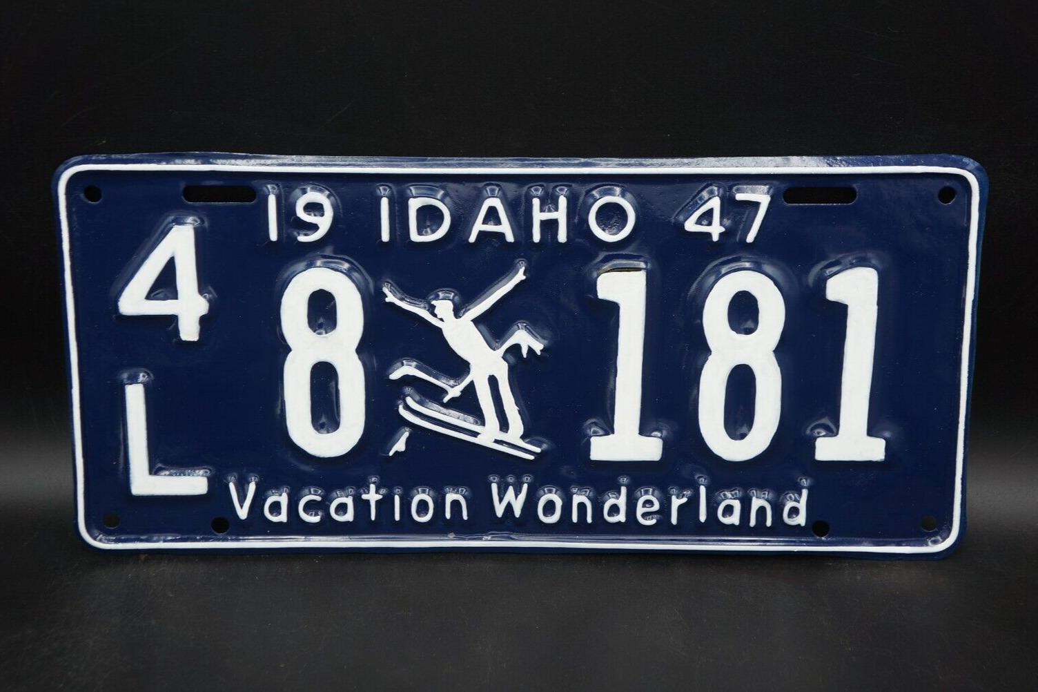 1947 Idaho SKIER License Plate # 8181 Vacation Wonderland Ski Mountain Snowboard