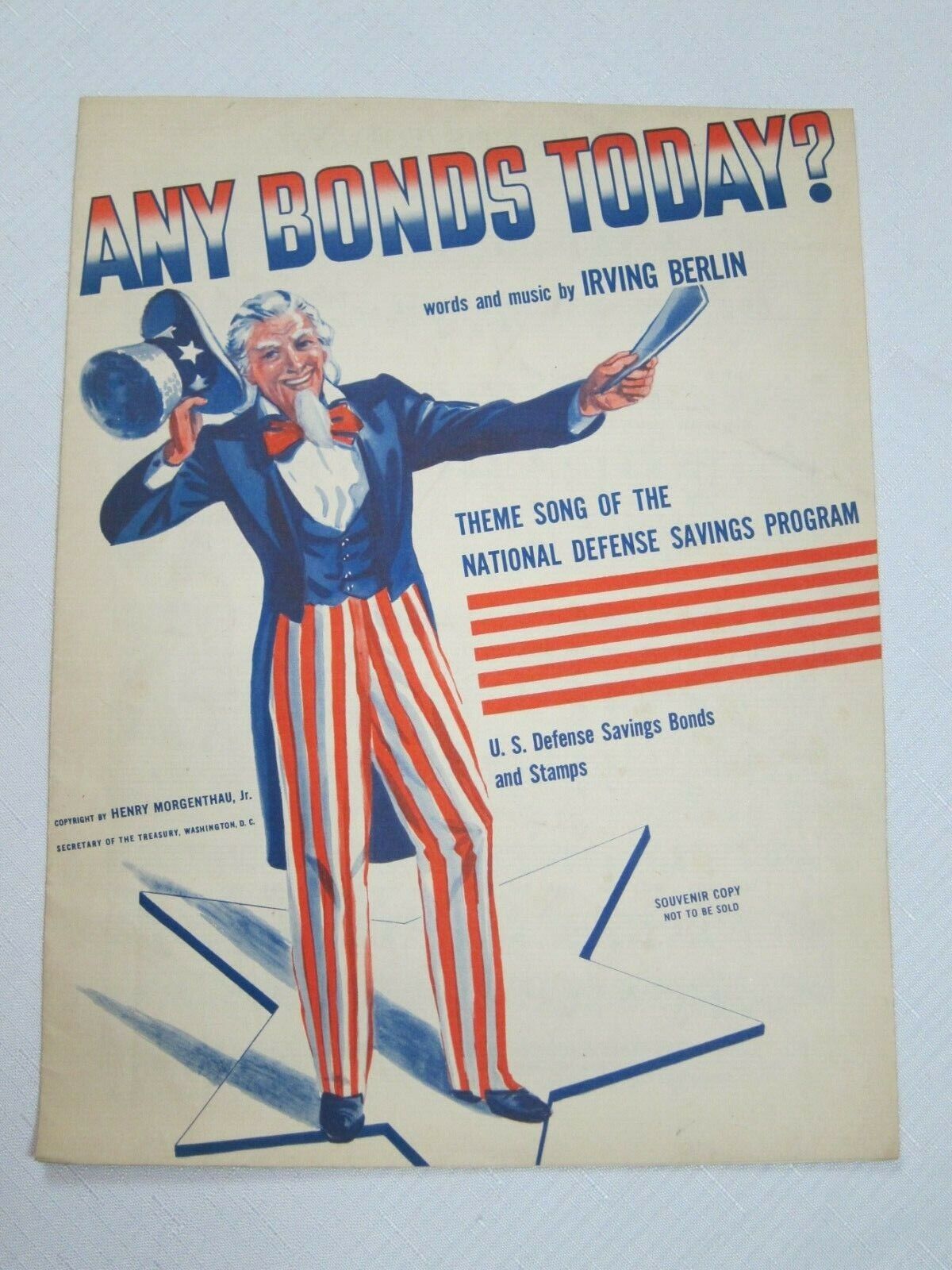 Vintage 1941 Irving Berlin Sheet Music Any Bonds Today? Patriotic Americana