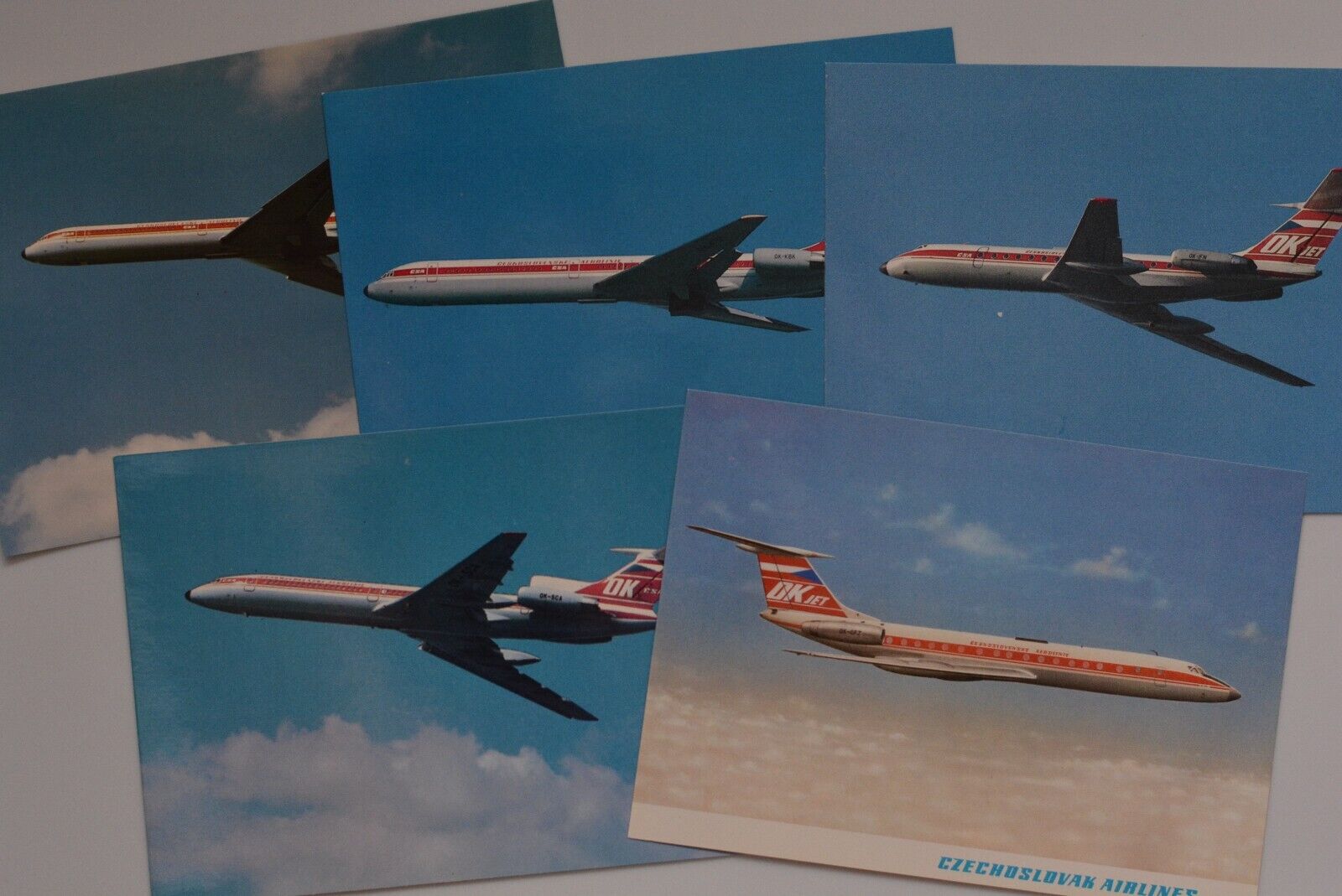 Lot of (5) CSA Czech Airlines (Czechoslovak Airlines Postcards Tupolev, Ilyushin