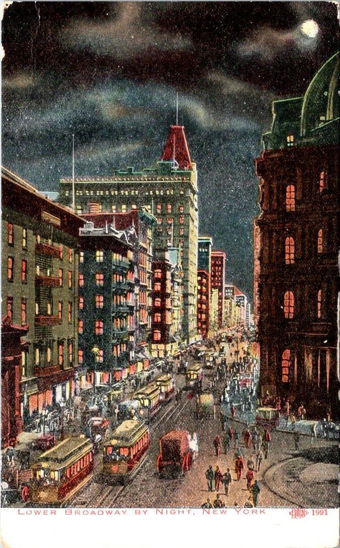 Lower Broadway by Night, NEW YORK CITY, New York Postcard