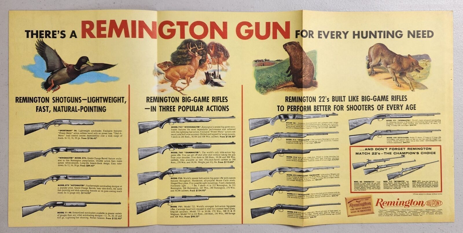 1960 Print Ad 3-Page Remington Guns & \