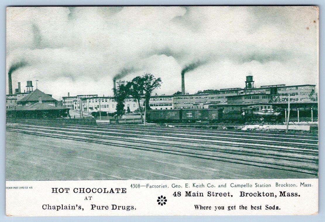 BROCKTON MA CHAPLAIN\'S PURE DRUGS HOT CHOCOLATE THE BEST SODA Pre-1908 POSTCARD