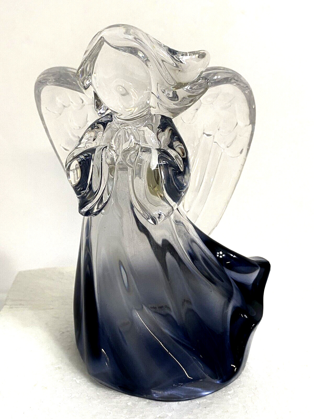 Praying Angel Acrylic Plastic Figurine Blue Bottom Accent 5.5” Tall Collectible