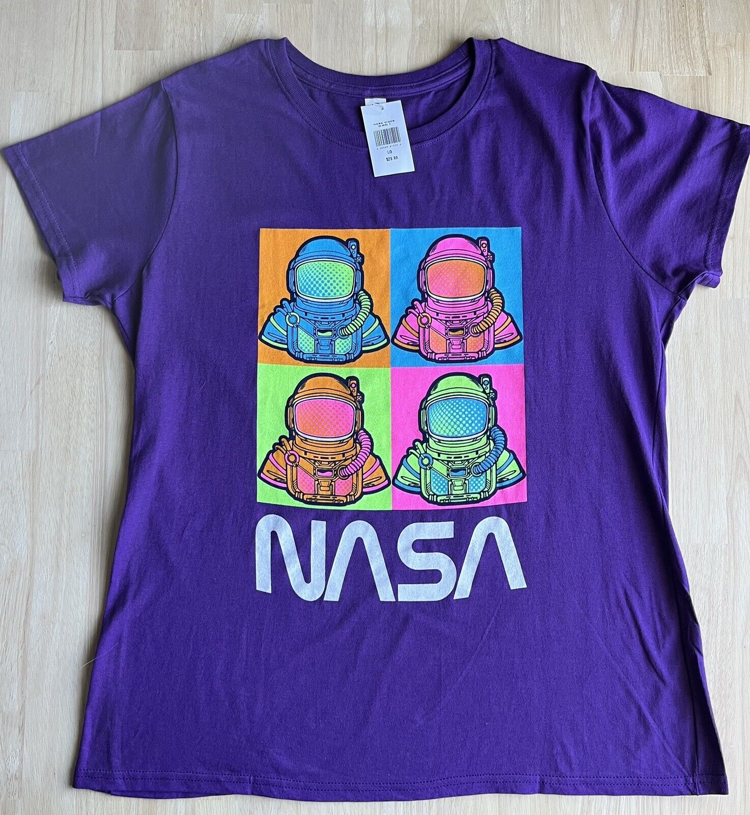 (LG) NASA Vibes Astronaut Shirt WARHOL Inspired Purple Neon Graphic Tee NWT