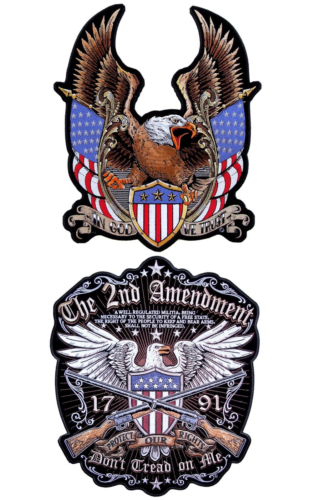Set Of Two Patriotic Eagles Embroidered Biker Patches Large Sizes