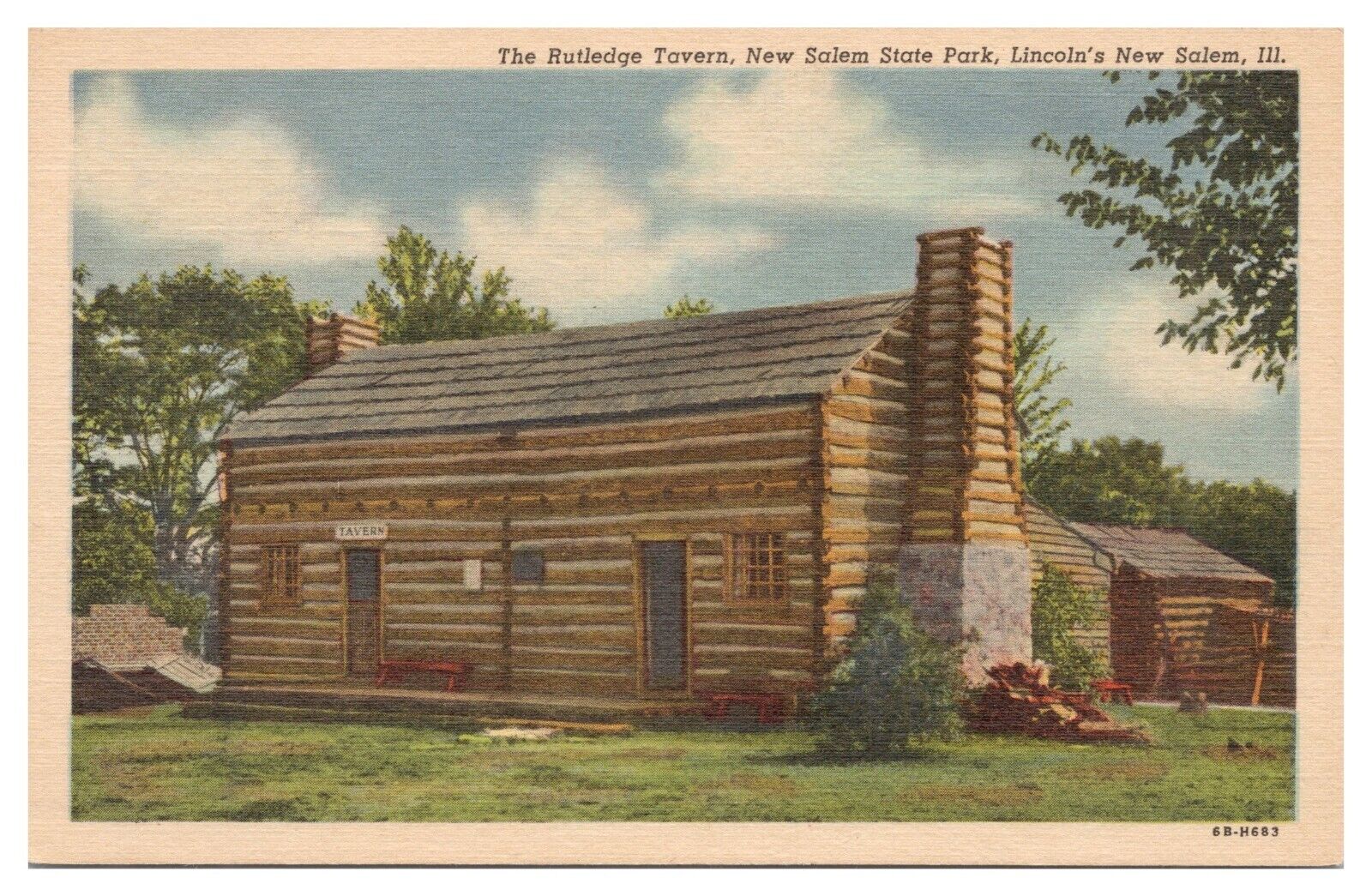 Vintage Lincoln\'s New Salem Illinois Postcard The Rutledge Tavern Linen Unposted