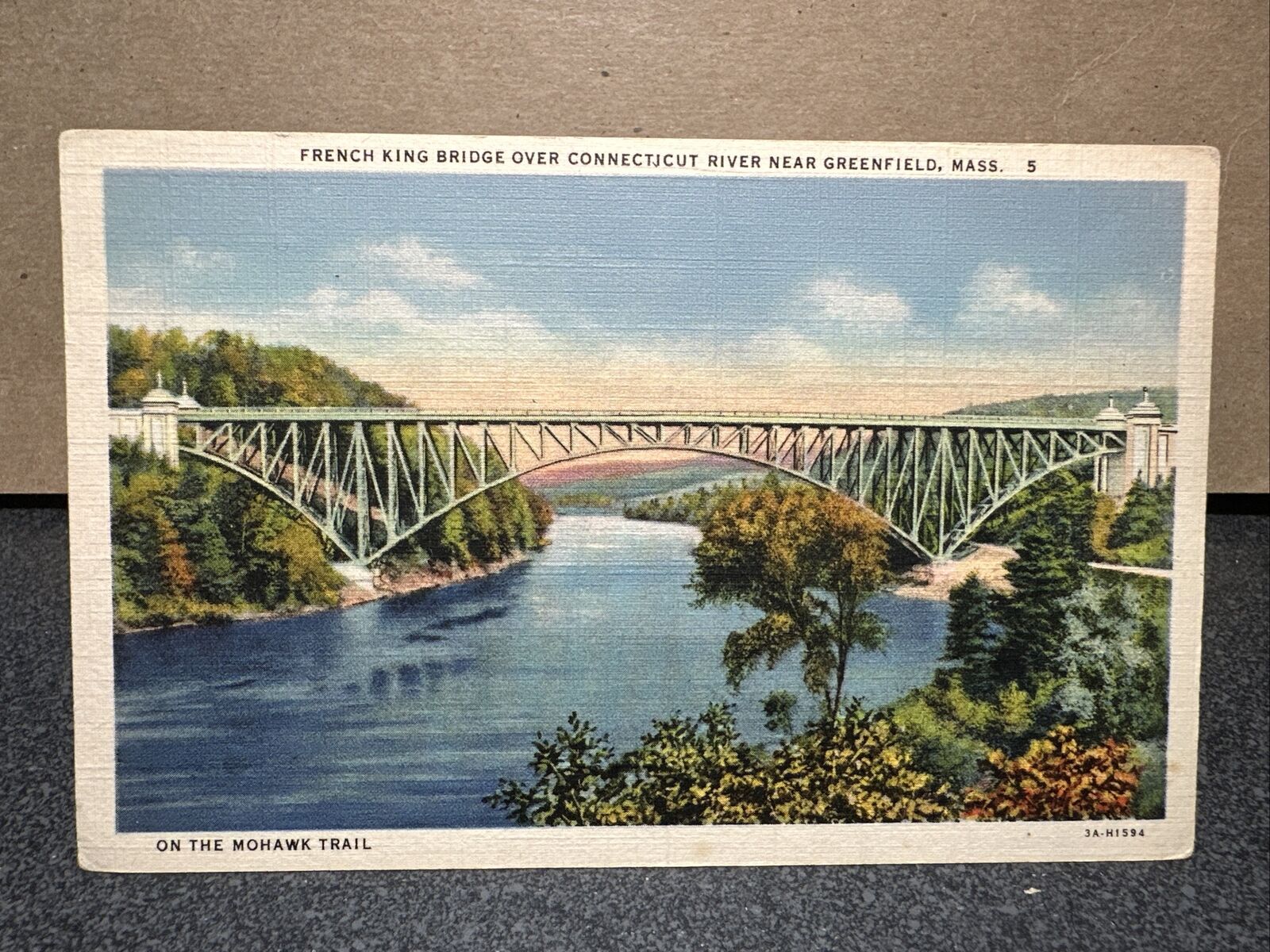 French King Bridge Over Connecticut River Near Greenfield Mass. Postcard ￼￼