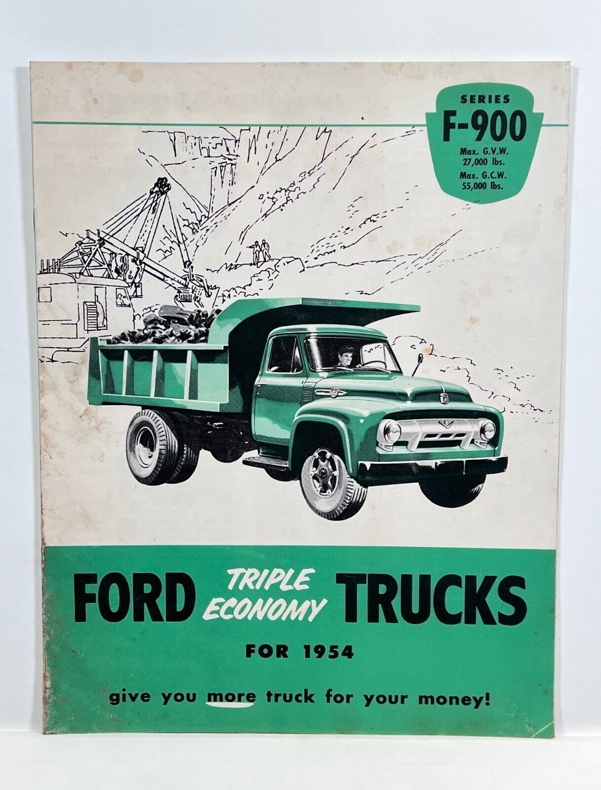 Vintage 1954 Ford F-900 Series Triple Economy Work Trucks Dealer Sales Brochure