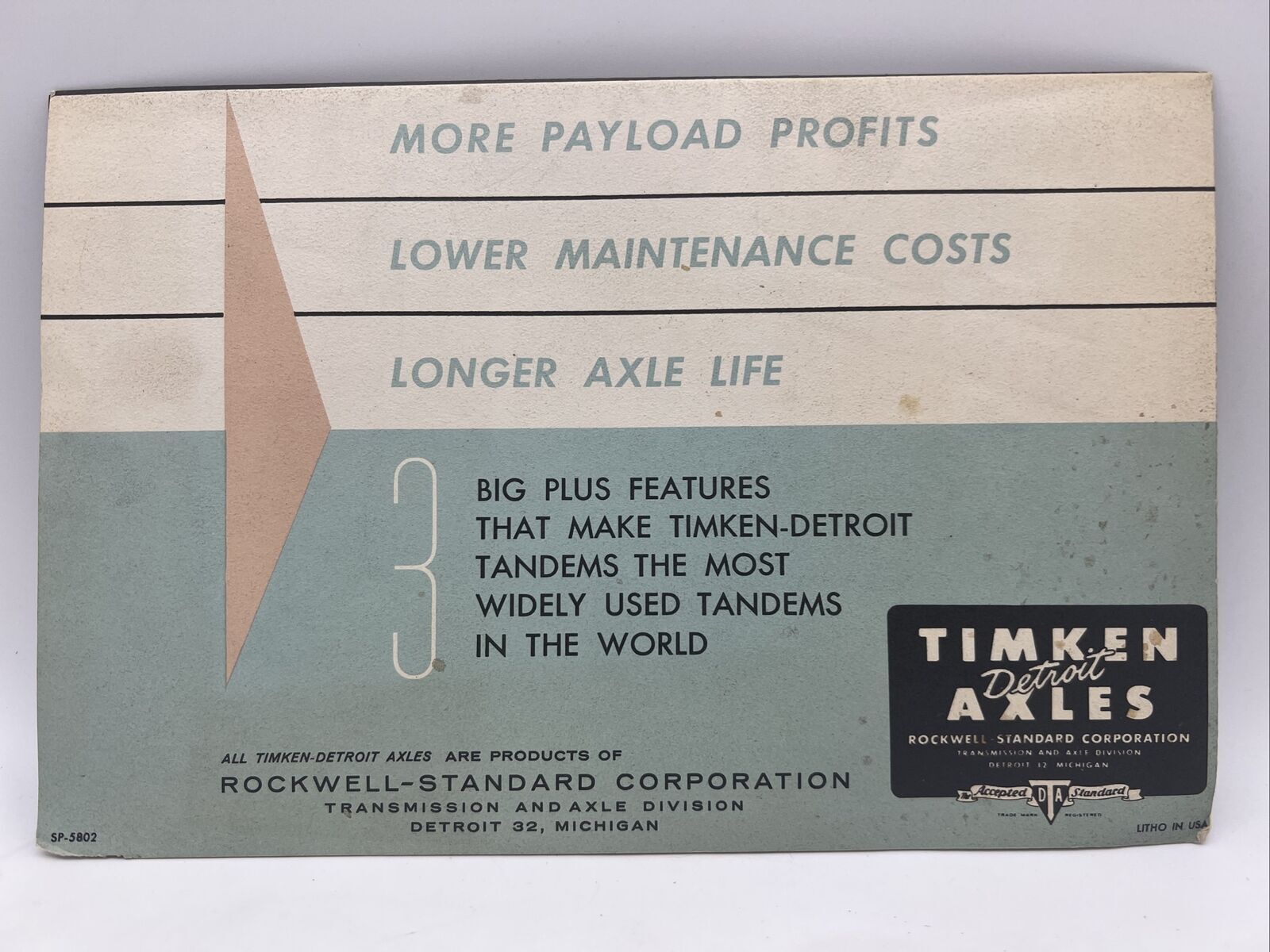 1950 TIMKIN DETROIT AXLES Rockwell-Standard Corporation LIGHTWEIGHT TANDEMS
