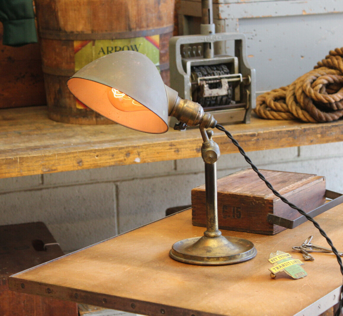 Vtg Antique Bradley & Hubbard Faries Era Industrial Brass Desk Lamp Light 1920s