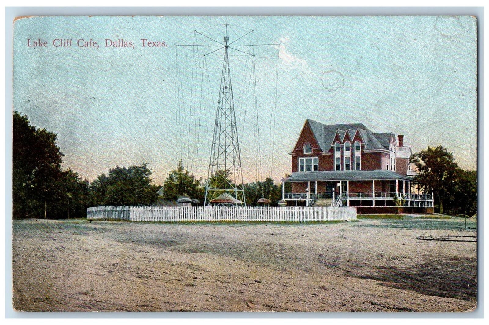 1908 Lake Cliff Cafe Restaurant Building Truss Tower Dallas Texas TX Postcard