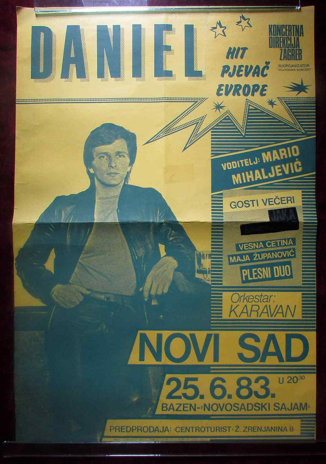 1983 Original Concert Poster Daniel Music Novi Sad Event Yugoslavia Pop Singer