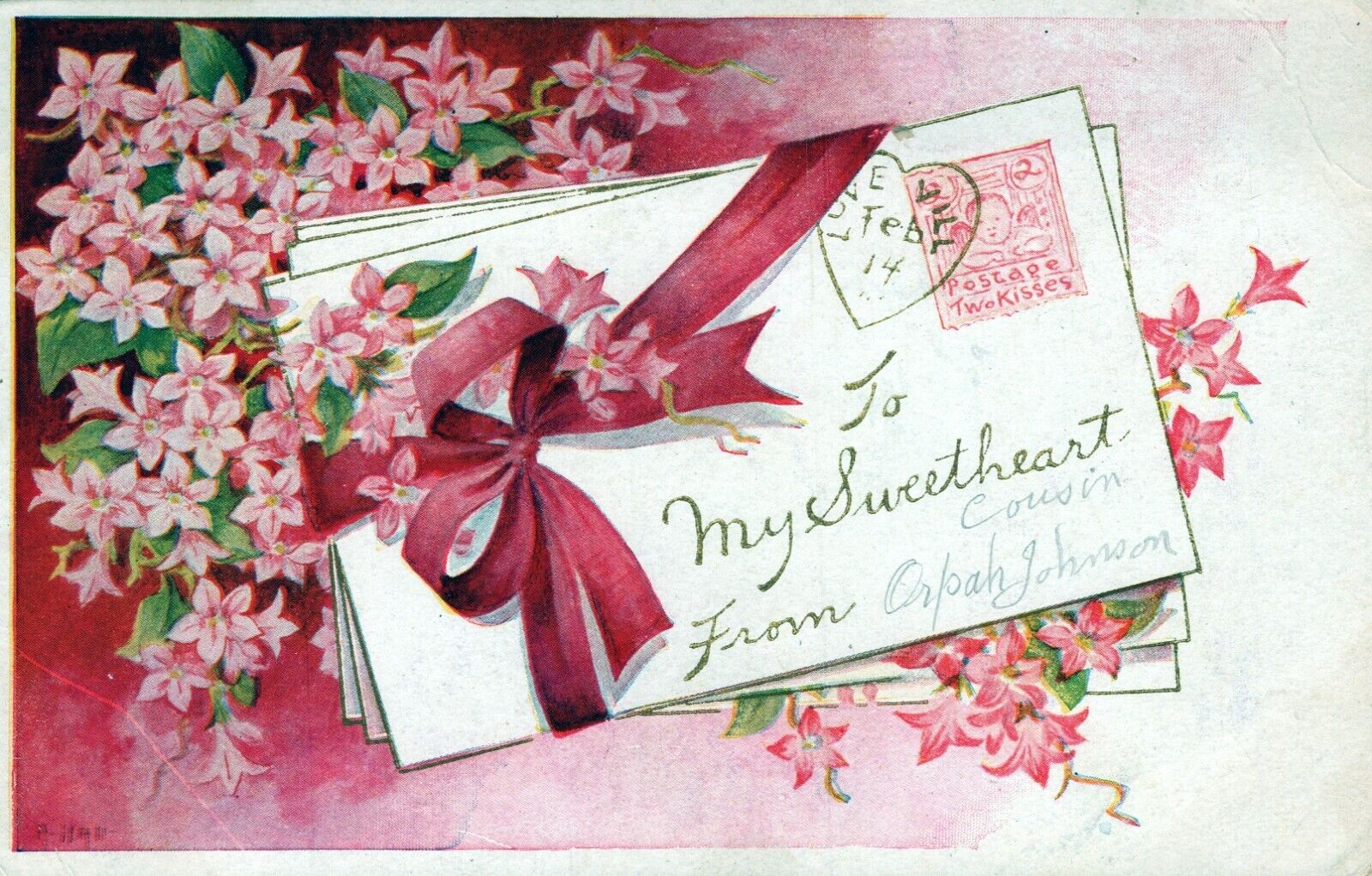 Valentine\'s Day Greetings Love & Romance Posted in 1900s Postcard