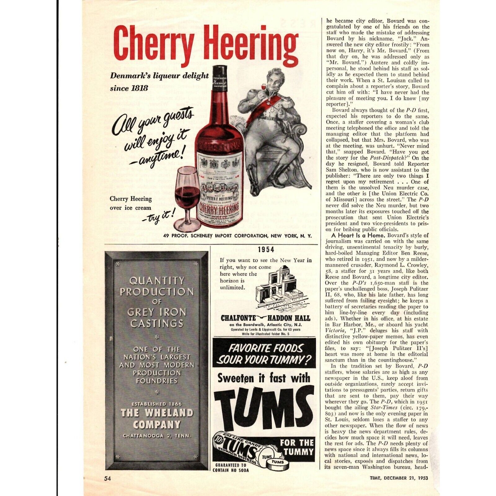 Cherry Heering Schenley Import Corporation Denmark\'s Liqueur Print Ad 1953 VTG