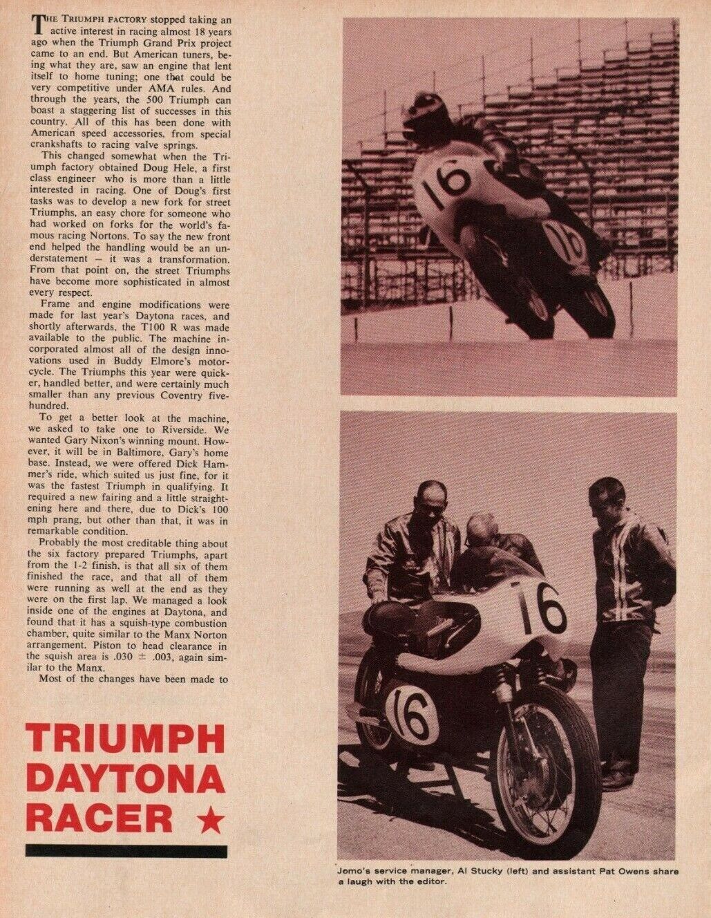 1967 Triumph Daytona Racer - 3-Page Vintage Motorcycle Road Test Article