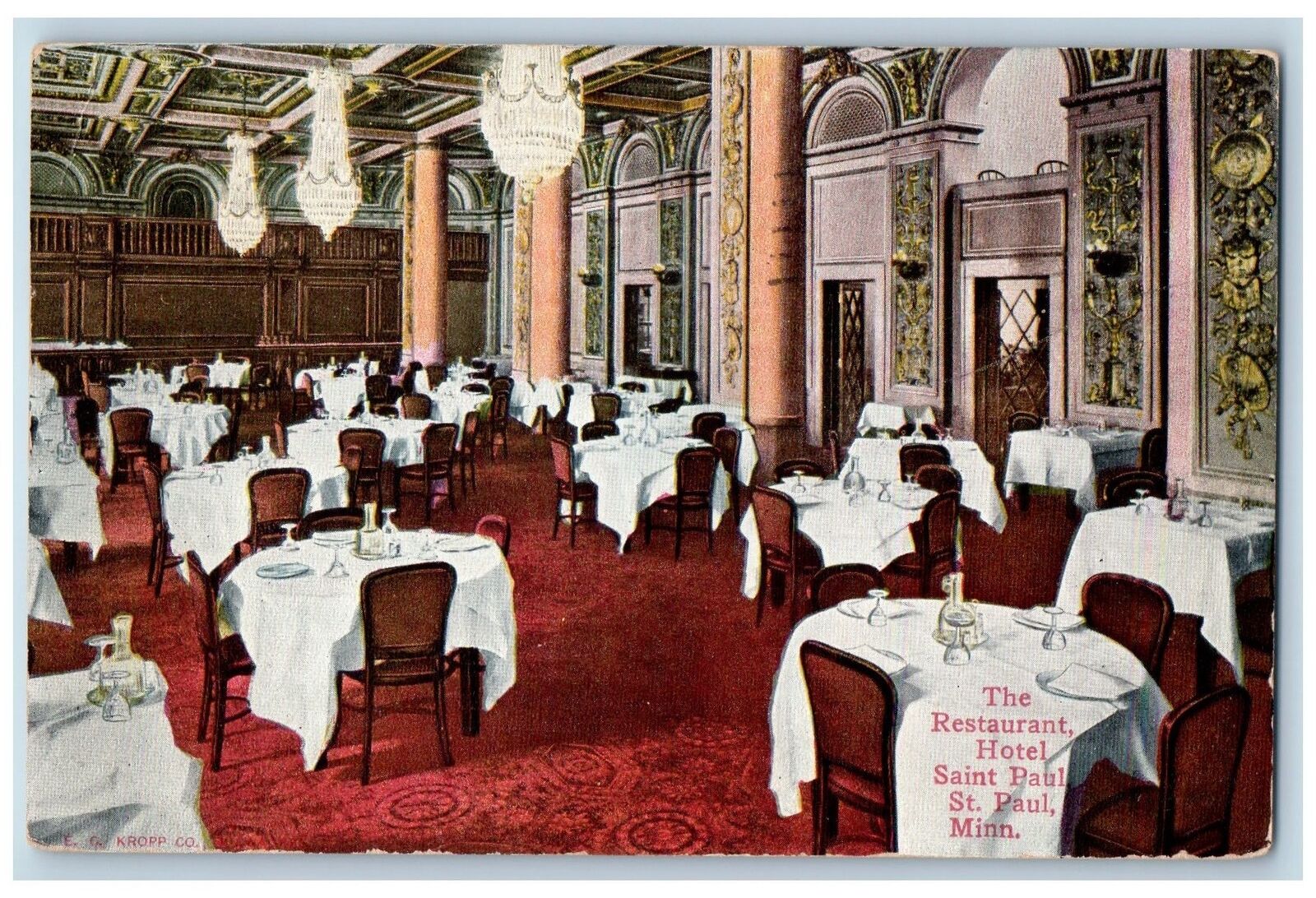 1911 The Restaurant Hotel St. Paul Dining Room St. Paul Minnesota MN Postcard