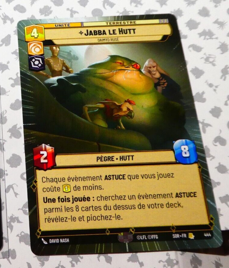 Star Wars Unlimited Card SOR Game Hyperspace Card Rare Jabba Le Hutt 444 R FR
