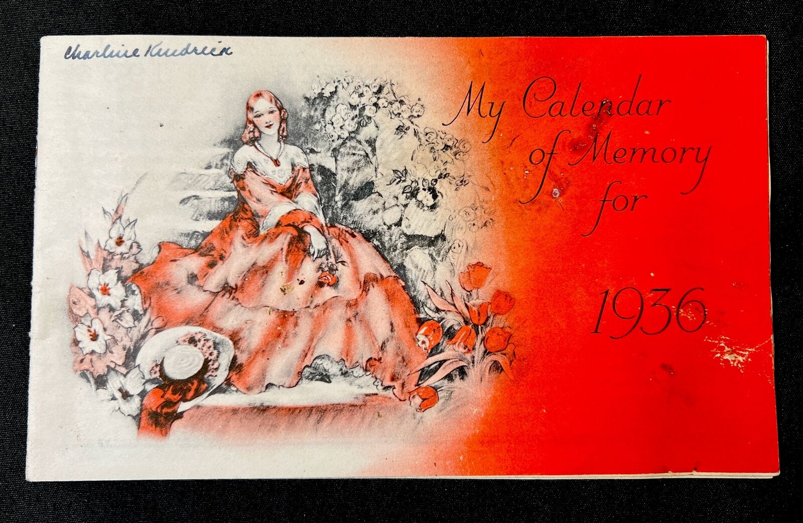 1936 vintage RUST CRAFT Memory Calendar Lots of Entries from Young Woman