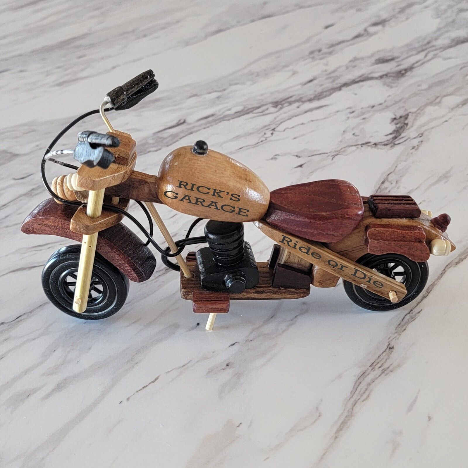 Personalized Wood Motorcycle With Custom Engraved Gas Tank