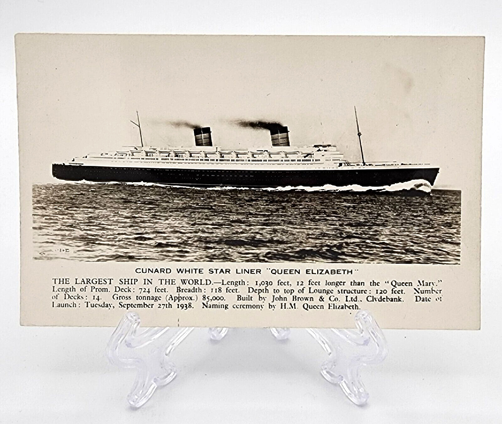RPPC Postcard~ Cunard White Start Ocean Liner~ Queen Elizabeth