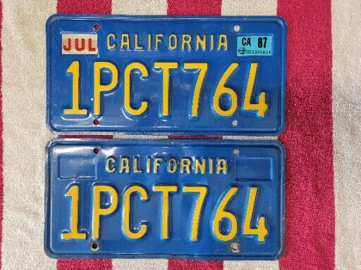 California Blue License Plate, A Pair, Two License Plates 