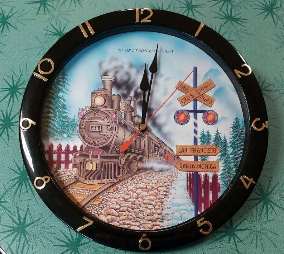 1996 Locomotive Railroad Crossing Wall Clock Train Whistles Hourly Sound Effect