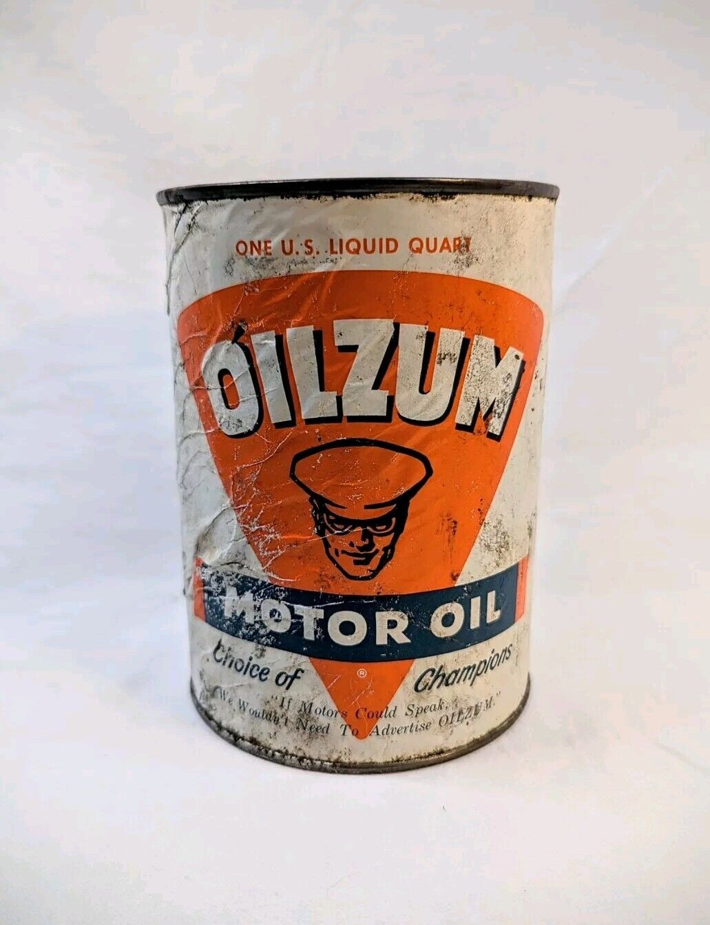 Oilzum Crystal Motor Oil Can Quart Tin Label 1950s Choice Of Champions Used