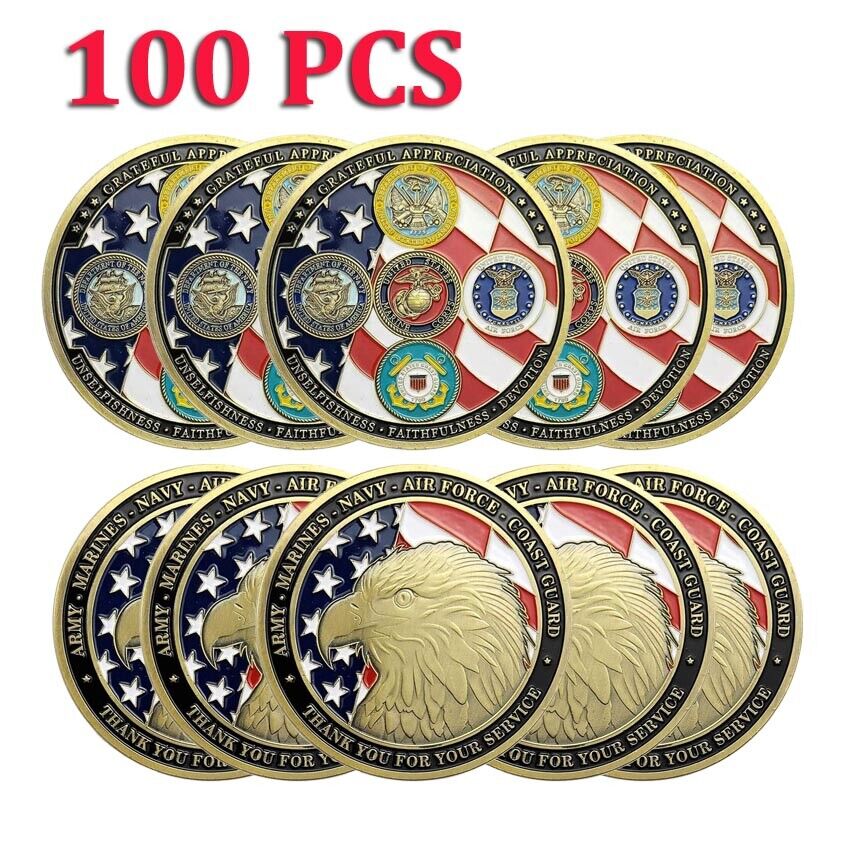 100PCS Thank You For Your Service Veteran Challenge Coin US Military Family Coin