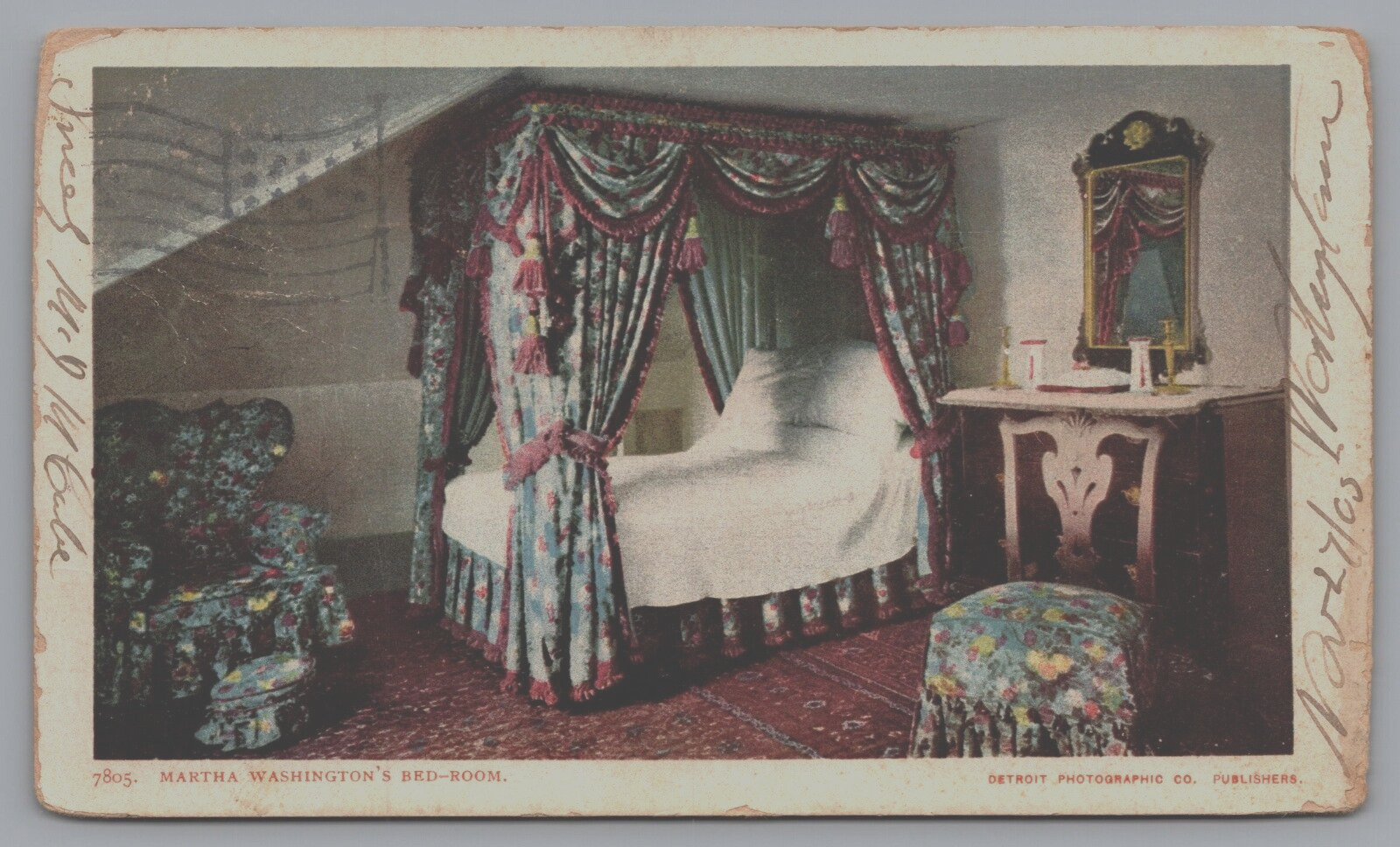 Martha Washington\'s Bedroom Mount Vernon Virginia Postcard PM 1905