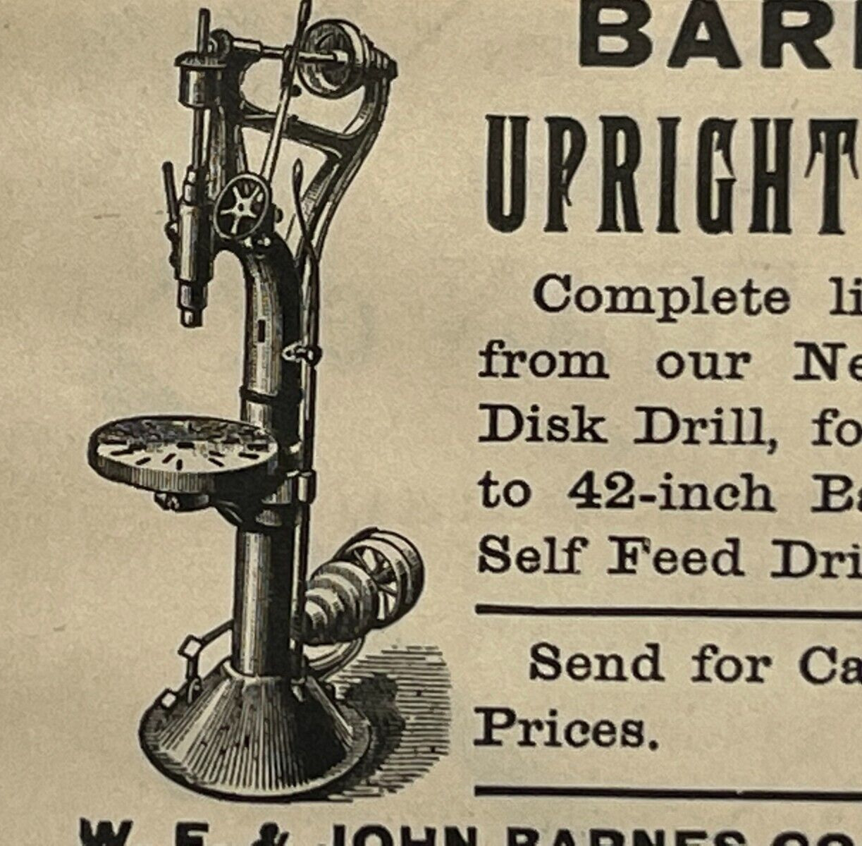 Rockford Illinois Vintage Print Ad W.F. Barnes Upright Drill  Antique Machinery