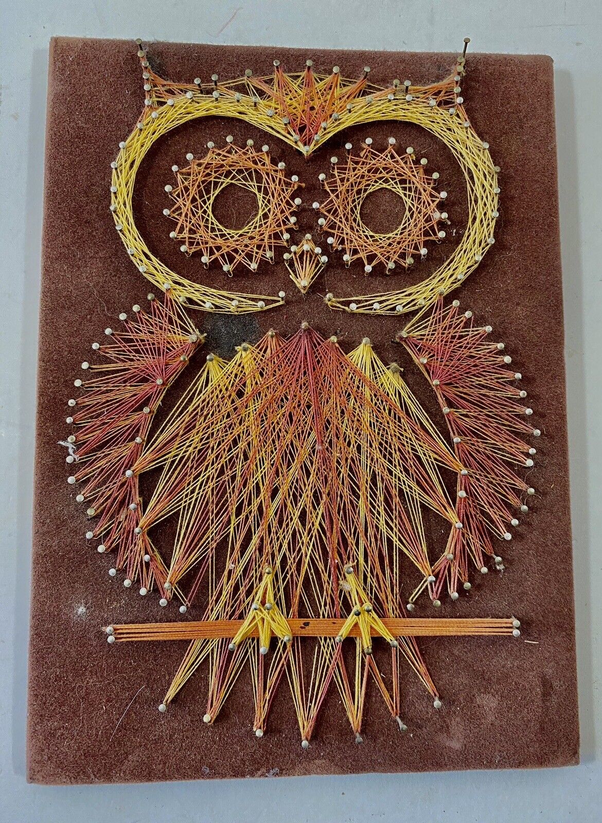 Vintage 70s Owl Boho String Art Mid Century Hippie Wall Decor 5x7 Handcrafted