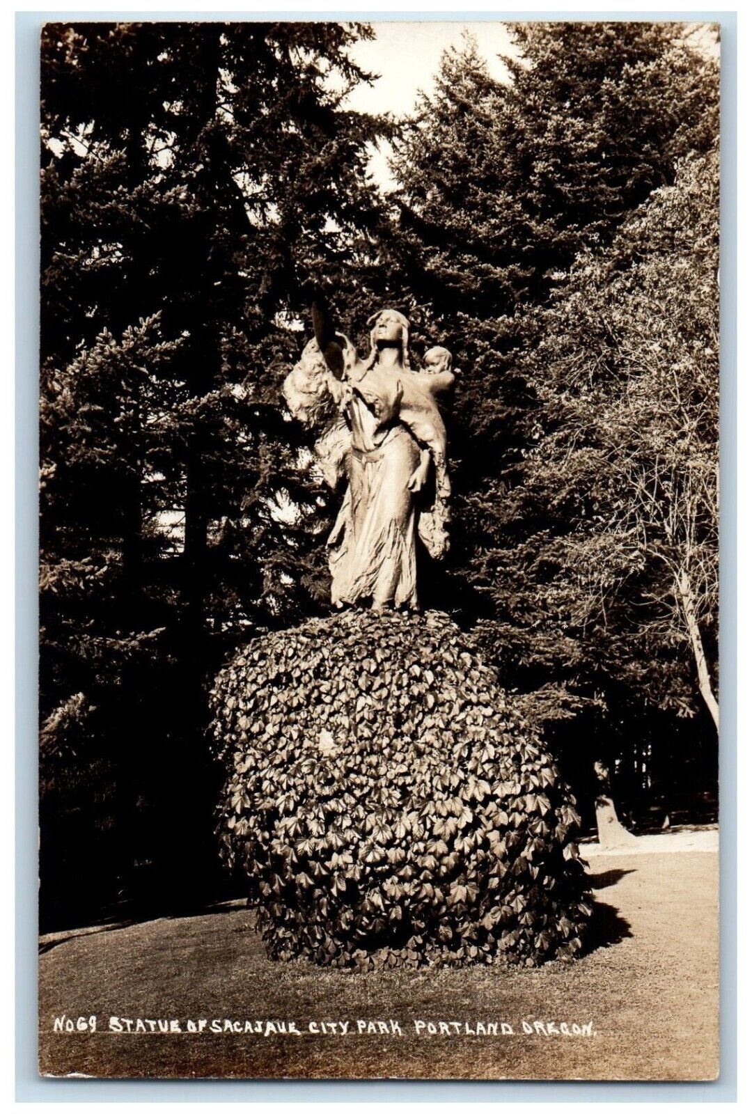c1910\'s Statue Of Sacajaue City Park Portland Oregon OR RPPC Photo Postcard