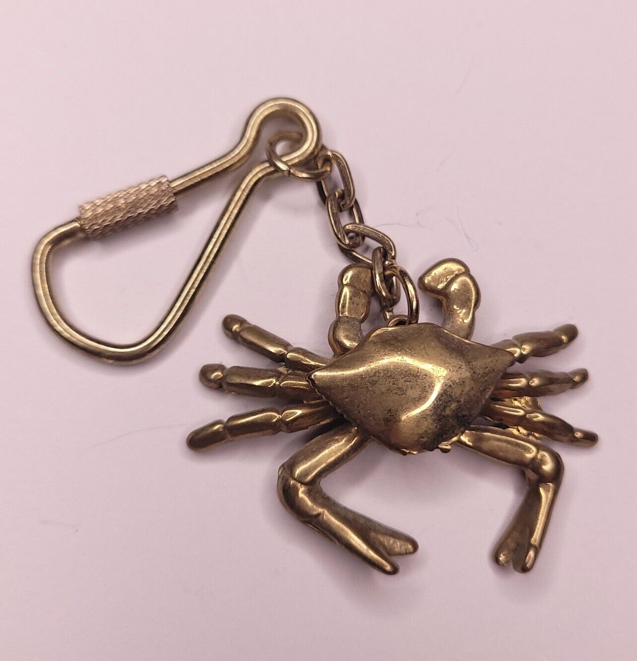 Vtg 80s Crab Solid Brass Beach Keychain Key Ring USA Snow King Souvenir Catch