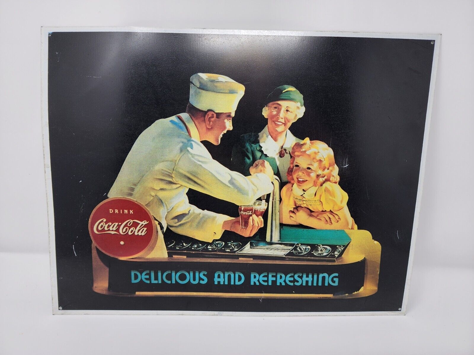 Coca-Cola Retro Tin Metal Advertising Sign Delicious And Refreshing Wall Bar